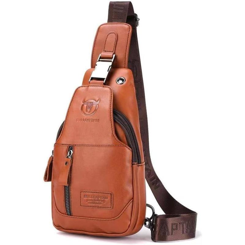 FR Fashion Co. Men's PU Leather Casual Crossbody Sling Bag with Zippered Pockets & Adjustable Strap for Everyday Use - Sleek Minimalist Design for Commuters & Urban Professionals