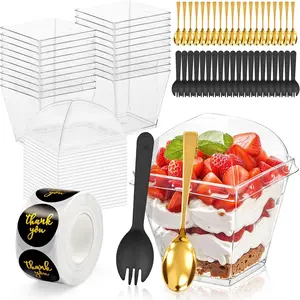 20-Guest 3oz Dessert Cup with  Kit (80 Pieces ) - Includes 20 Mini Dessert Cups with , Spoons and Forks- Clear Plastic Disposable Dessert Containers for Birthday Parties & Everyday
