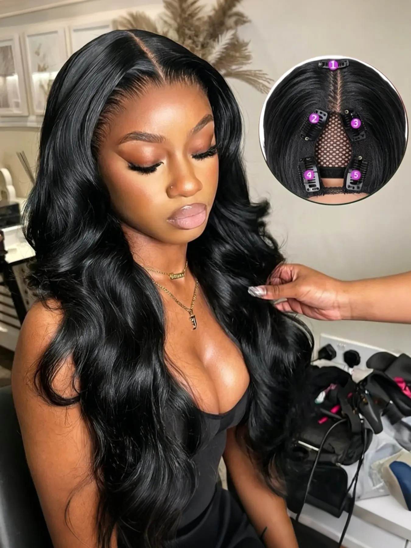 26 Inches Upgrade Body Wave V Part Wigs Glueless Clip In Hair Wigs No Leave Out No Glue No Sew In Beginner Friendly Soft Fluffy Synthetic Hair Wigs For Ladies Wavy Wig Glueless Wear Wig