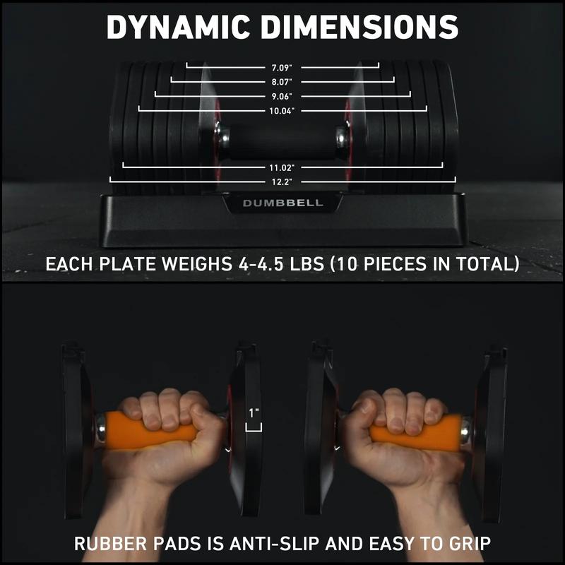 MIKOLO Adjustable Dumbbells Set 53LB Total 2 Weights 5-26.5LB 1-Second Adjustable Anti-Slip Handles Home Gym Equipment with 6 Weight OptionsMIKOLO