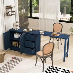 89.7''Wooden Sideboard with Extendable Table,Multifunctional Storage Cabinet with 2 Doors and 3 Drawers,for Living Room,Study,Foyer and Kitchen
