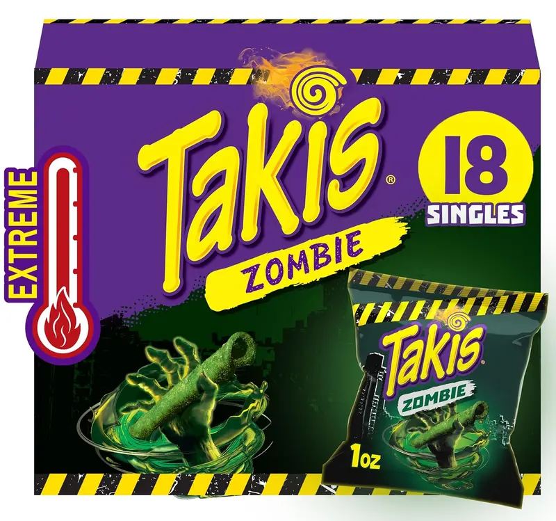 Takis Zombie 18 pc / 1 oz Multipack, Habanero & Cucumber Flavored Extreme Spicy Rolled Tortilla Chips