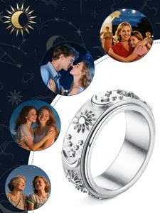 Sun, Moon, and Stars Spinner Ring, Anxiety-Relieving, Unisex Stainless Steel Fidget Ring, Stainless Steel Rings, Engagement or Wedding Band, Fashion Jewelry Perfect for Parties and Daily Wear, Birthday Gift Idea and Graduation Season Prese