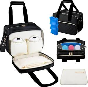 Breastmilk Cooler Bag with Ice Pack, Wearable Breast Pump Storage Bag, Insulated Bottle Travel Bag Compatible with /Elvie/Willow, Fits  Bottles up to 9 Ounce with  Strap Black Mini