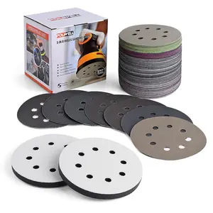 120pcs 5 Inch Sanding Discs Hook & Loop 8 Holes Wet Dry Sandpaper with 2pcs Interface Pads, Silicon Carbide Round Flocking Sandpaper Springtok