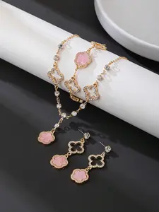 Luxury Elegant Shiny Hollow Four-Leaf Clover & Five-Leaf Clover Jewelry Set, Necklace, Earrings, Bracelet for Women