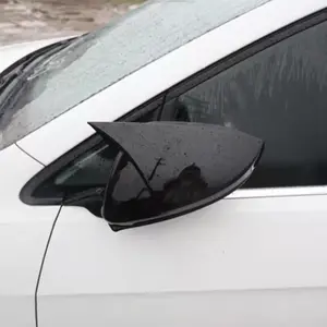 2PCS Glossy Black ABS Sporty Side Mirror Covers with Carbon Fiber Shine, Adhesive-Mount Automotive Rearview Mirror Caps, Auto Replacement Parts for VW Golf 7/7.5 MK7 MK7.5 GTI R 2014-2019 Cars Accessories