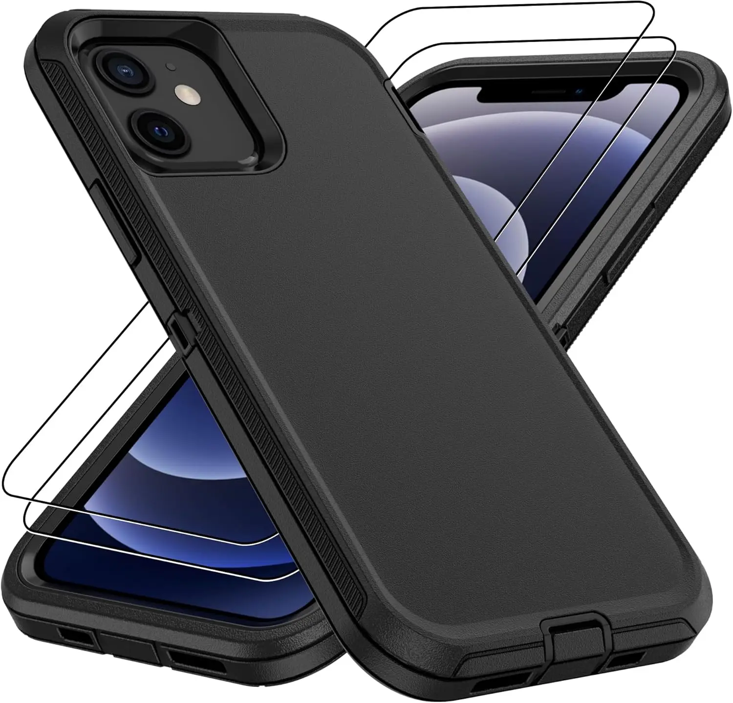 For iPhone 12 Case & iPhone 12 Pro Case :14FT Military Grade Droptection iPhone 12/12 Pro Phone Case with 2Pc HD Screentector,Shockproof/Dustproof/Dropoftective Case for i Phone 12 & 12 Pro-Black