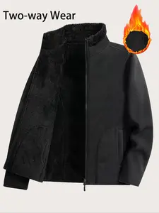 Women's Fall Winter Reversible Fleece Jacket, Zipper Pocket Design, Fashionable Solid Polar Fleece Coat, Perfect for Casual Daily Wear Womenswear