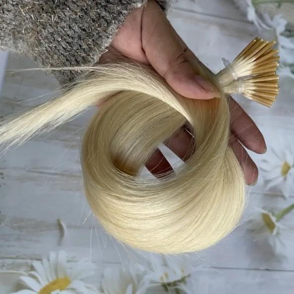 Luxurious Blonde I-Tip Human Hair Extensions 12-28 Inch 50pcs 30g/Pack 100% Remy Silky Straight Invisible Keratin Pre-Bonded No Tangle No Shedding Soft Natural Look For Daily Party Salon Use