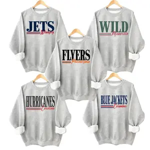 Gildan Ash Grey Vintage 90s Hockey All Team Crewneck Sweatshirt, Gift for Hockey Fans Sweatshirt, Gift for Men and Women