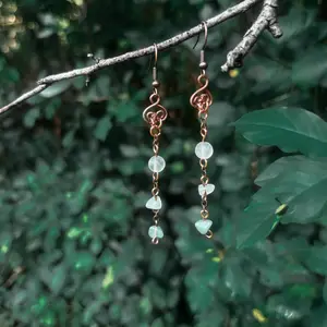 Green Adventurine Stone Chip Wire Wrapped Dangle Earrings