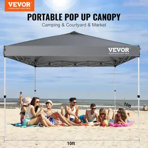 【Father's Day】VEVOR Pop Up Canopy Tent, 10 x 10 ft, 250 D PU Silver Coated Tarp, with Portable Roller Bag and 4 Sandbags, Waterproof and Sun Shelter Gazebo for Outdoor Party, Camping, Commercial Events, Dark Gray