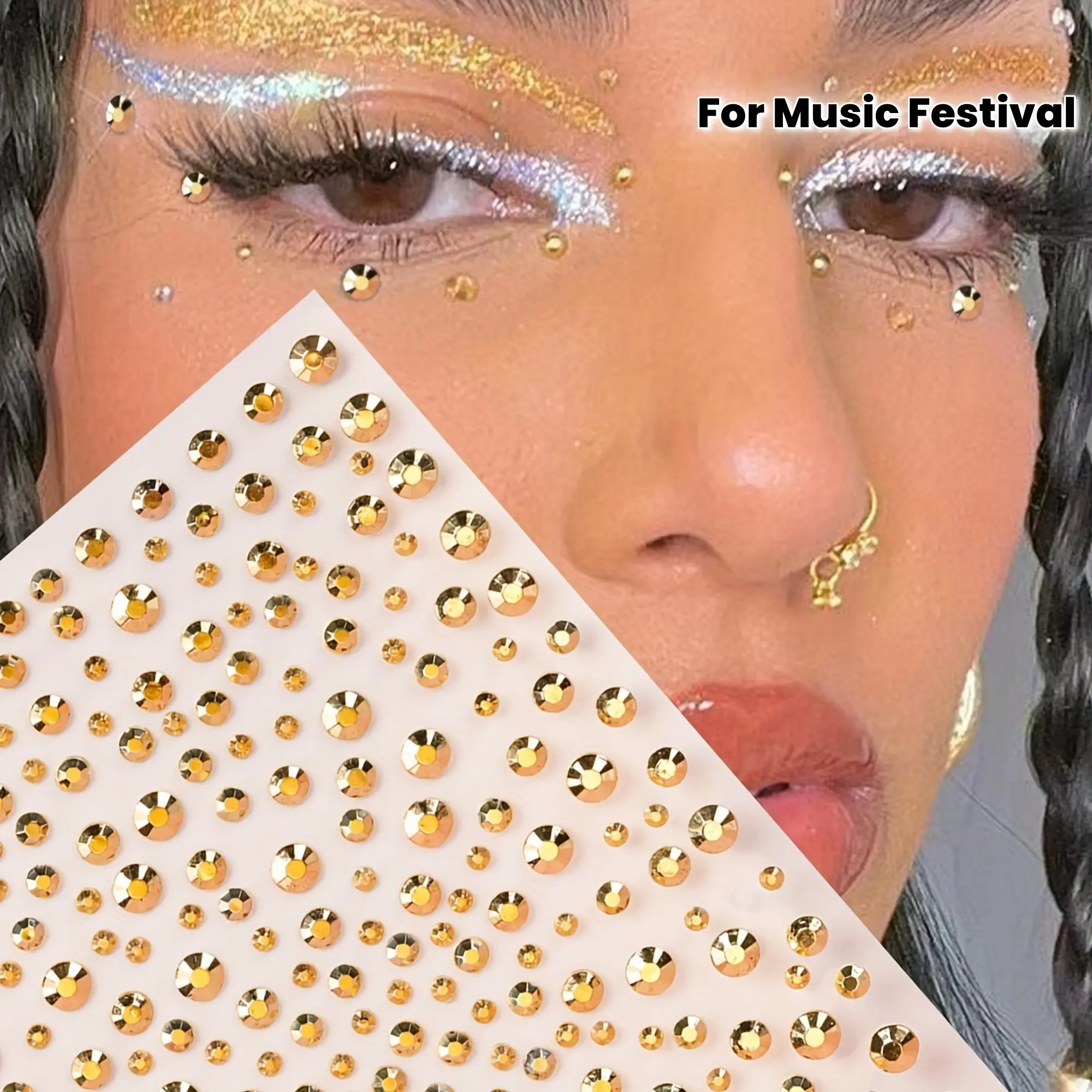 1pc Y2K 3D Rhinestone Face Decoration, Glitter Face Tattoos, Body Fake Tattoos, Nail Art Stickers, Party Makeup Accessories, Hair Eye Body Decorations