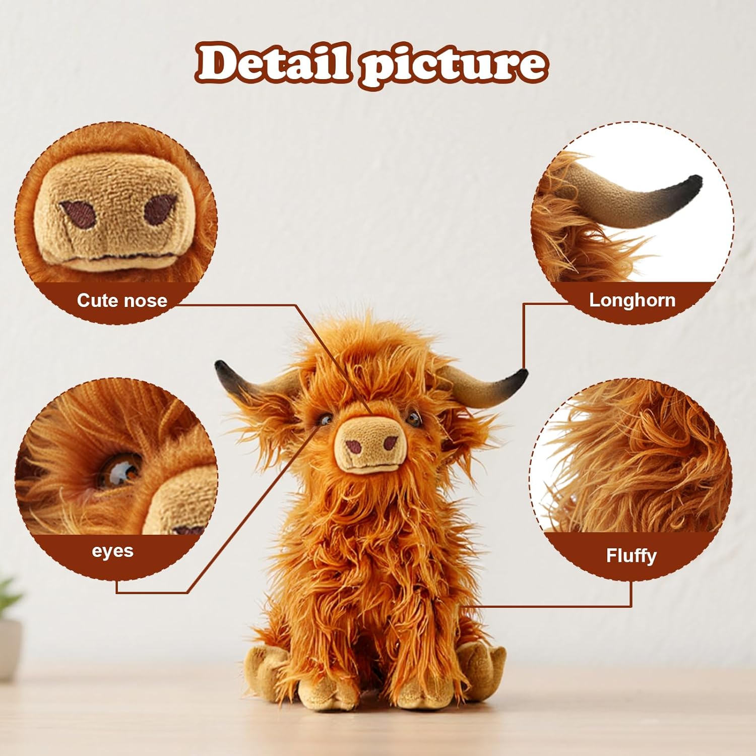 Highland Cows Stuffed Animals, Cute Fluffy Cow Plush Figure Toys Realistic Highland Cattle Plush Decor for Kids Highland Cows Stuffed Animals, Cute Fluffy Cow Plush Figure Toys Realistic Highland Cattle Plush Decor for Kids