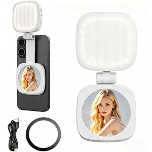Magnetic Selfie Light Compatible with MagSafe iPhone, CRI95 700lx/0.3m Folding LED Phone Fill Ring Lighting with Mirror for Zoom Makeup Photography Recording Video Conference,White NL48B