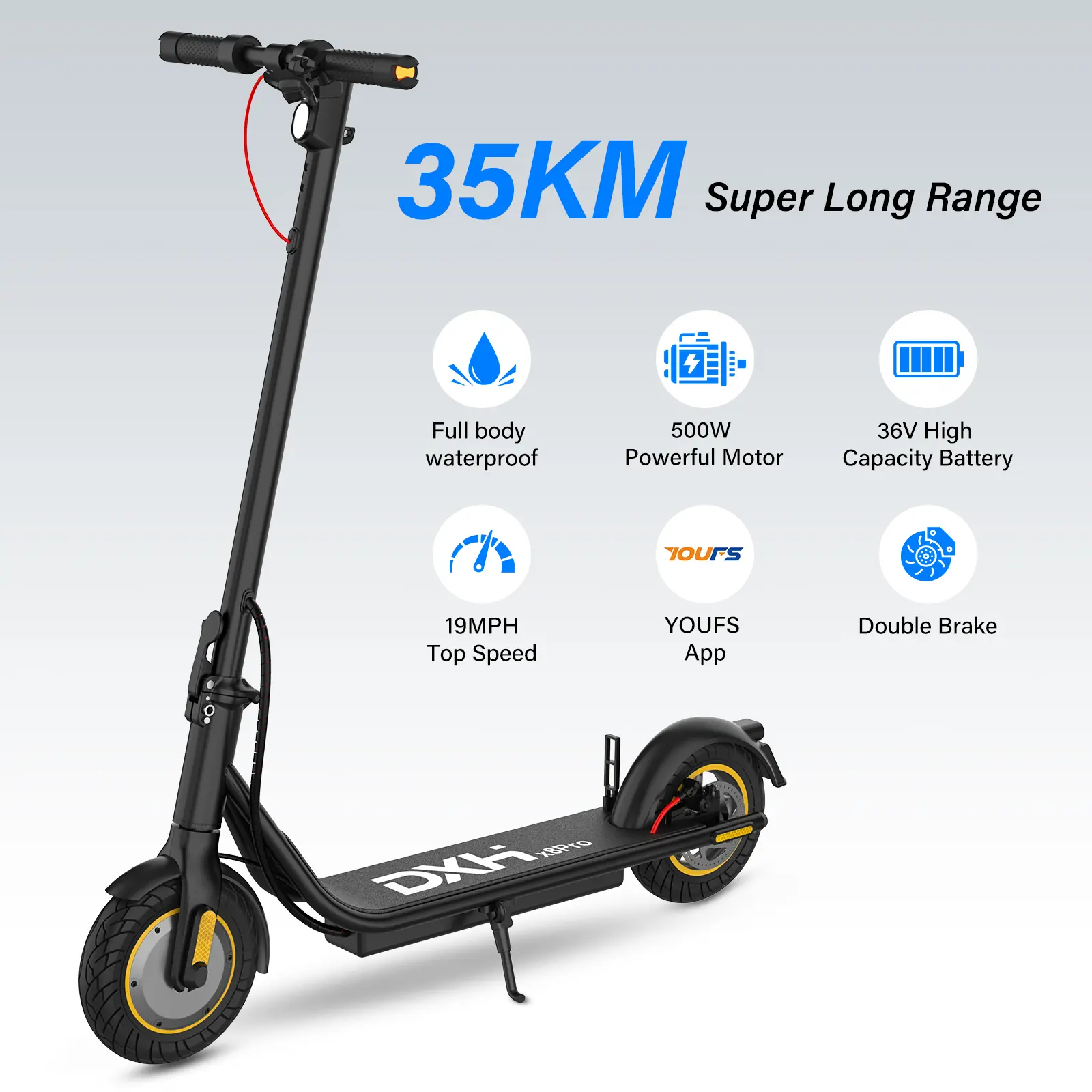 DXH Electric Scooters,10-inch Tires, Fast Electric Scooters for Adults with 500W Motor,Up to 19MPH ,Electric One Wheel Scooter Power Wheels with Dual Braking Safe System, Foldable Commuter with App Control
