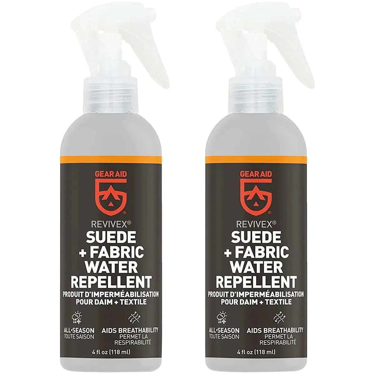 Gear Aid Revivex Cleaning & Shoe Protection Solutions, Water Repellent Spray for Suede, Nubuck & Fabric Footwear, Long-Lasting Stain Protector, 4 oz 2-Pack