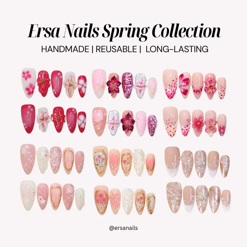 ErsaNails SPRING Collection – Handmade Press-On Nails 10PCS | Acrylic, Reusable, Salon-Quality, Long-Lasting, Glossy Design