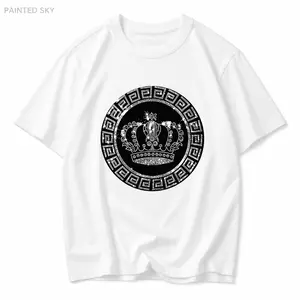 Plus Size Men's Fashion Black and White Decorative Crown Print Pattern T-Shirt, Vintage Elegant Luxury Crown Pattern, Plus Size Men's Street Fashion Clothing