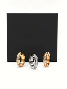 3-Pack Anxiety Spinner Rings Set – Titanium Steel Fidget Band with CZ Cubic Zirconia Rings | Stress-Relief Rings for Women & Men | Perfect Black Friday & Christmas Gift for Her, Him, Friends, Couples | Comfort Fit (Size 6–10) Stackable Ring