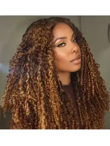 Highlight Burmese Curly Half Wig Lace Frontal Human Hair Wig 4/27 Brazilian Pixie Curls Human Hair Wig For Women