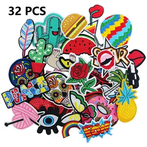 32 Pcs Mixed Heat Transfer Iron-On Patches, Decorative Stickers for Clothing, T-Shirts, Pants & Backpacks, DIY Fashion Accessories, Diy Material