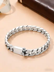 Silver Color Chain Bracelet, Fashionable Durable Jewelry with Unisex Appeal, Chain Design Suitable for Men Daily & Casual Wear, Stylish Accessory, Cuban Chain Bracelets