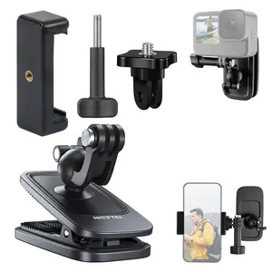 Sport Camera Magnetic Mount, 360° Rotating Backpack Clip with Phone Holder, Compatible with Hero 13 12 11 10, Insta360 Ace Pro 2 X5 X4 X3