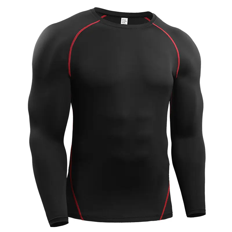 Men's Long Sleeve Compression Shirt, Solid Color Quick-Dry Athletic Base Layer Top for All-Seasons Running and Gym Fitness, M