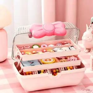 Children Jewelry Box Bowknot Storage Case, Home Hair Clip Accessory Organizer, Handheld Card Holder Stationery Box, Home Storage Supplies