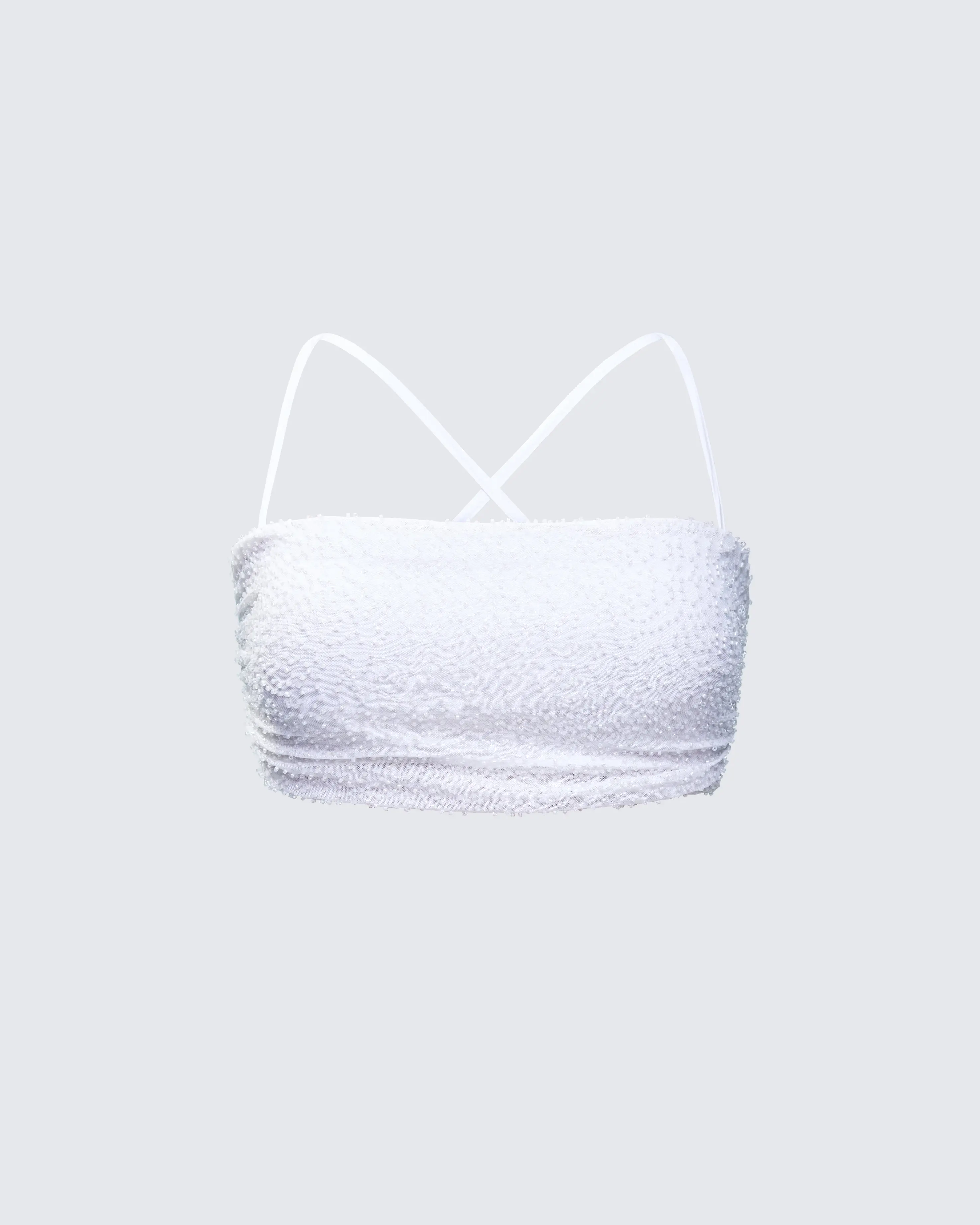 Fitted Blue Beaded Bandeau Top in Spandex for Women - Sleeveless Party Style with Criss-Cross Elastic Straps