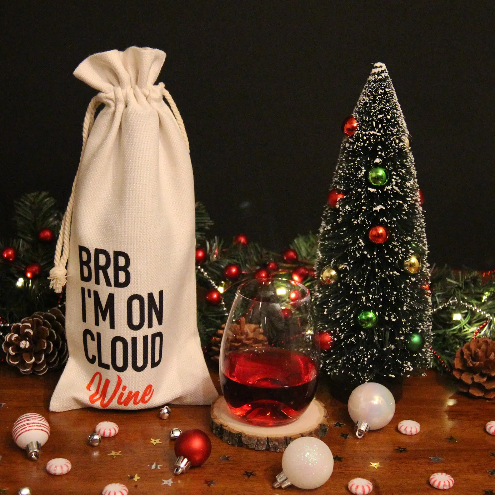 BRB I'm on Cloud Wine Wine Bottle Bag - Liquor Sublimation Printed Bottle Bag - Festive Canvas Bag - Liquor Gifting Bag - Celebration Bag