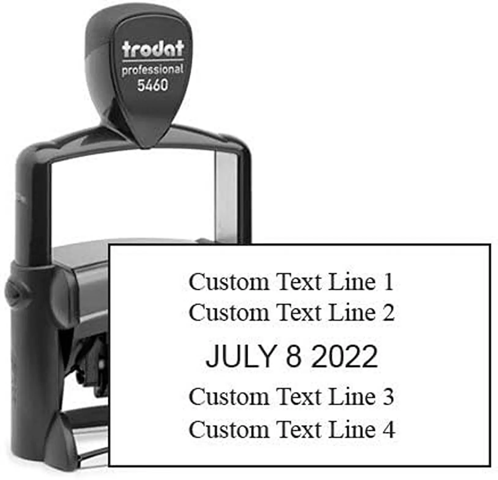 Trodat 5460 Heavy Duty Dater, Month Day Year Format , with Interchangeable Premade Die Plates Red Date and Blue Text - Plate Size 1-5/16”H x 2-1/4”W