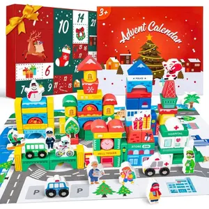 Christmas Advent Calendar Building Blocks – Wooden City Construction Countdown Toy (24‑Day Montessori Stacking & Learning Set) – Preschool Gift for Toddlers & Kids