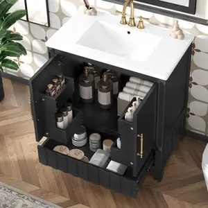 [Bellemave]30"/36" Bathroom vanity with sink, multi-functional bathroom cabinet with doors and storage shelves, featuring drawers, black