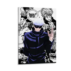 Anime Manga Poster: Gojo Satoru Wall Art Anime Poster Black And White Jujutsu Kaisen Character With Purple Text And Comic Style Background For Home Decor And Room Wall Art