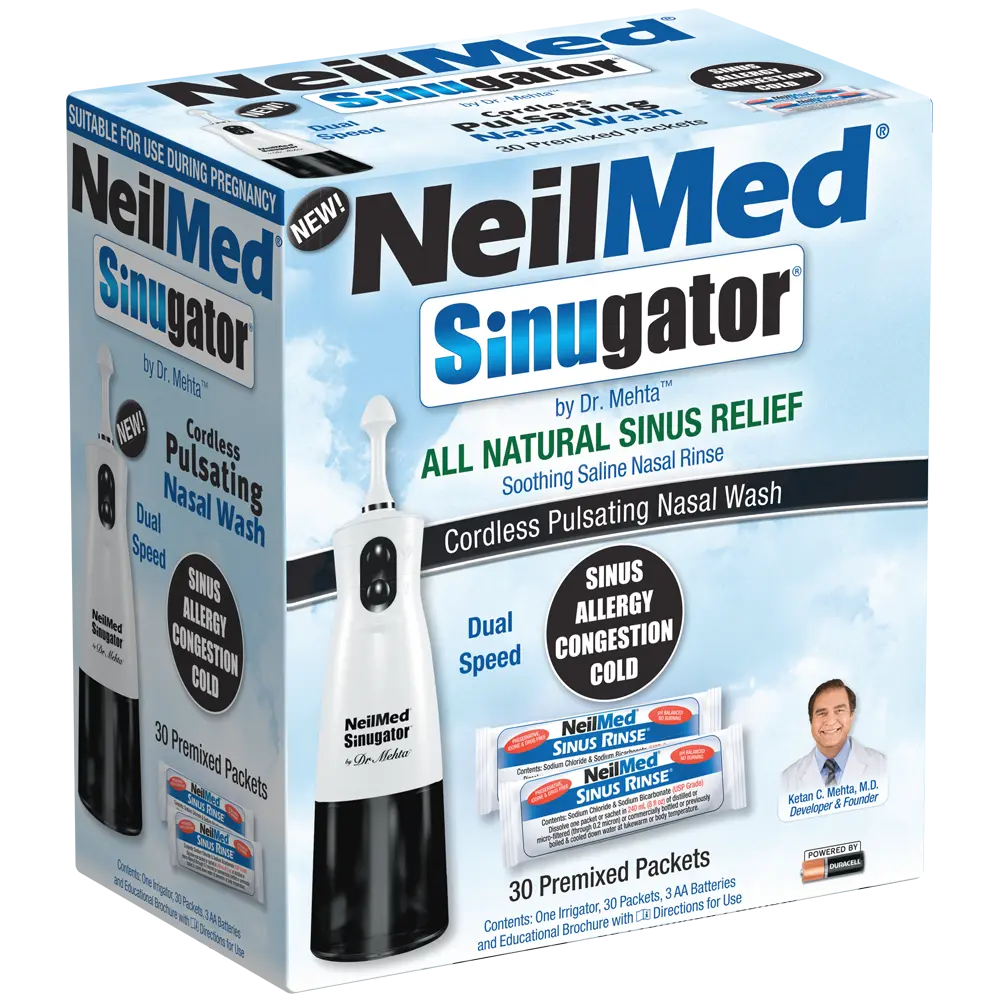 NeilMed Sinugator Cordless Pulsating Nasal Wash – Dual Speed Sinus Rinse Irrigator with 30 Premixed Saline Packets, 3 AA Batteries – Black NeilMed Sinugator Cordless Pulsating Nasal Wash – Dual Speed Sinus Rinse Irrigator with 30 Premixed Saline Packets, 3 AA Batteries – Black