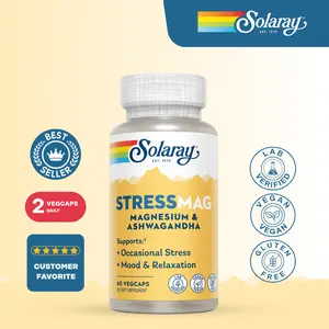Solaray StressMag Magnesium Glycinate & Ashwagandha Capsules for Adults – Relaxation, Mood & Stress Support Supplement