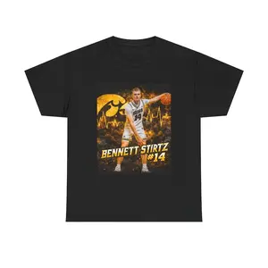 Bennett Stirtz #14 “Hawkeye Energy” Graphic Tee – Iowa Basketball Black & Gold Shirt