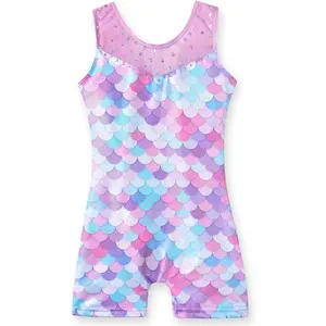 Leotards for Girls Gymnastics Toddler Dance Biketards Mermaid Unicorn Athletic Dance Wear Shiny Rainbow Blue Hotpink yoga gym fitness tennis  dress