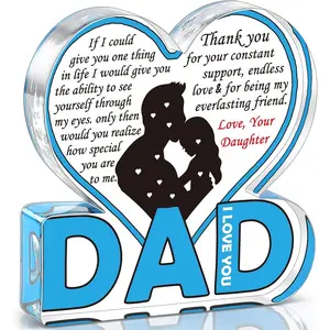 Acrylic Heart Shaped Dad Gift, Clear Acrylic Desktop Ornament, Gift for Dad, Best Dad Ever Gift, Father and Daughter Gift, Birthday Dad Gift from Daughter, Decor, Desk Signs Ornament