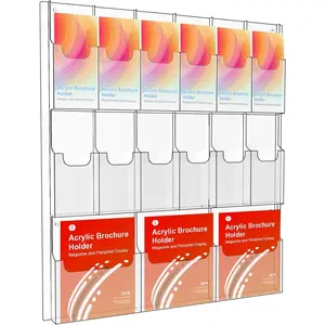 Acrylic Wall Mount Brochure Holder Clear Literature Organizer Rack for 12 Pamphlets 3 Magazines with Business Card Holders and Index Tabs