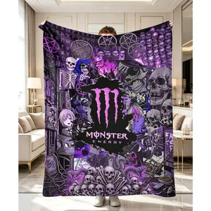 Gothic Skull Flannel Blanket, Dark Purple Pentagram Throw Blanket, Soft Warm Cozy Blanket for Bedroom Sofa, Halloween Decor, Gift for Alternative Lovers