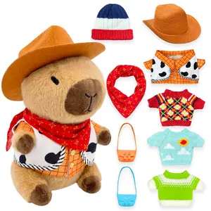 10.2 Inch Dress-Up Capybara Plush animals with Outfit Accessories, Cute Capybara Stuffed Doll with Hats, Sweaters, Bags and Bandana, Soft Gift Plush for Room Decor