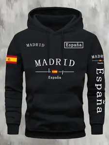 Spanish Flag Hoodie Sweatshirt, Soft Fleece Lined Front Pocket, Fall & Winter Casual Streetwear, Couple Set