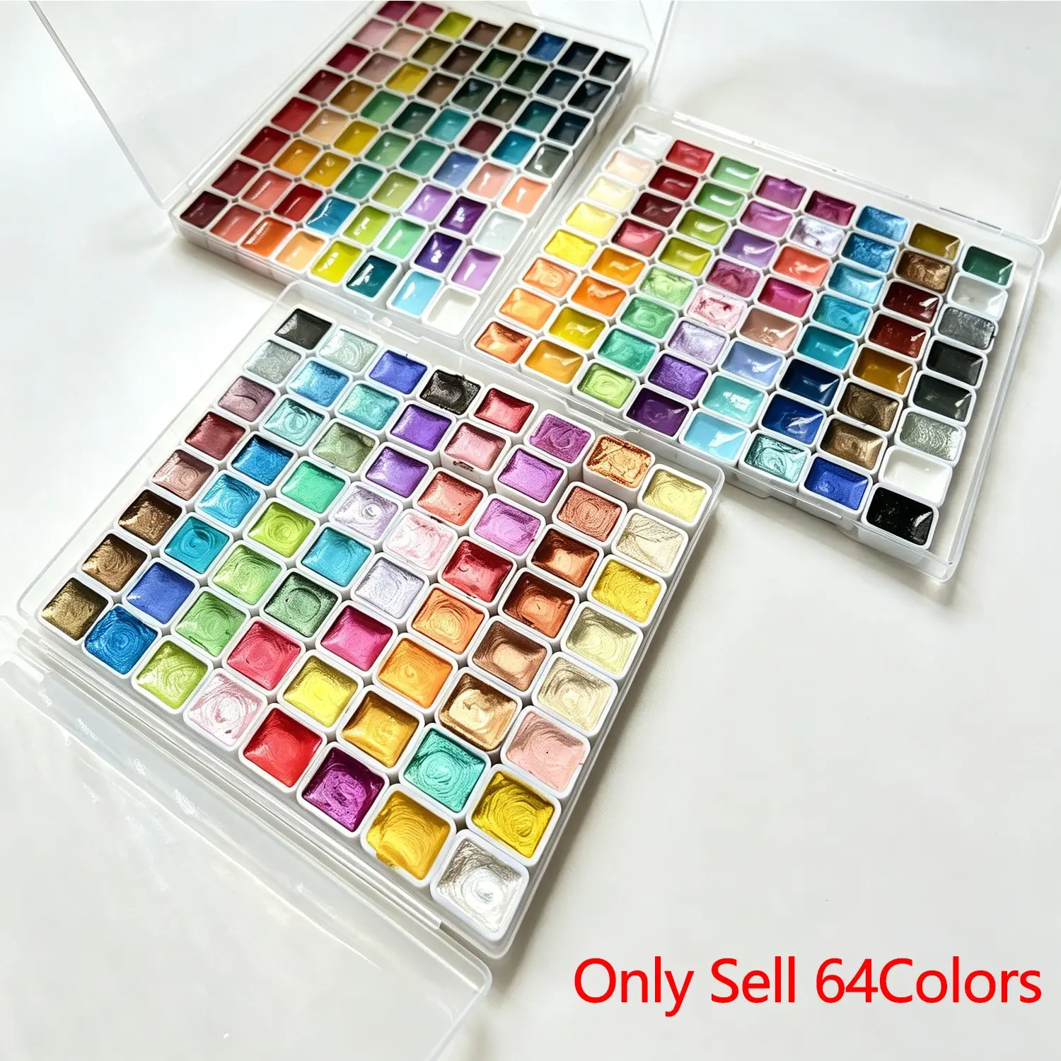 Pure Solid Watercolor Pigment with 64 Colors, Glitter Shimmer & Pearlescent Metallic Paint, Mini Portable Art Travel Kit, Watercolor Paint Set, Artist Supplies, Art Supply