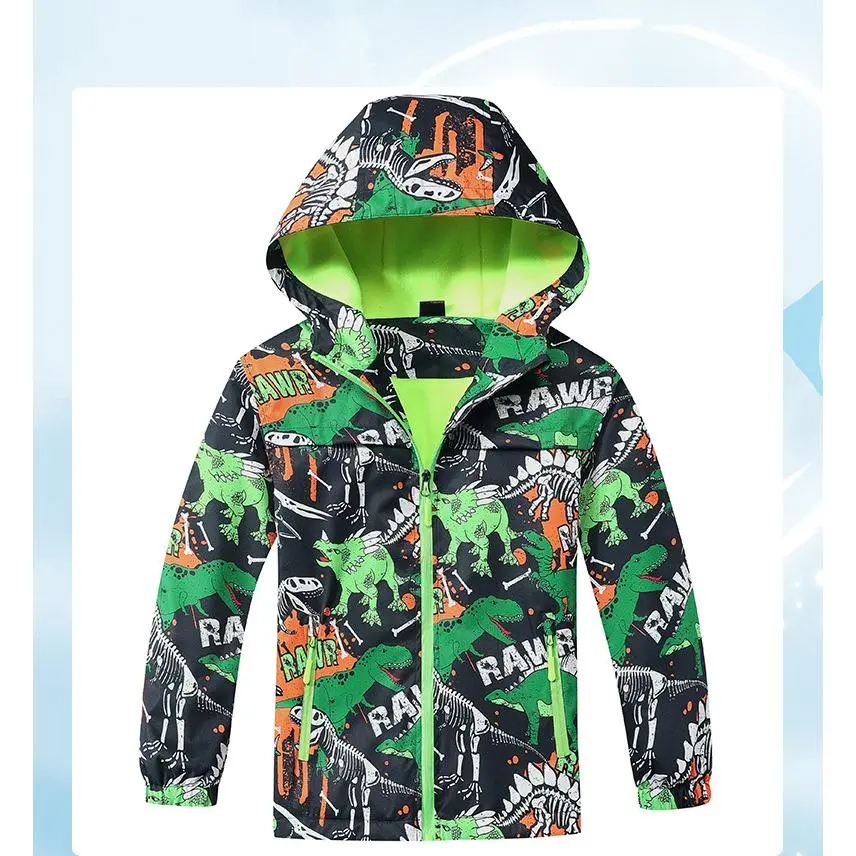New Autumn Winter Cartoon Dinosaur Trench Coat Children Hooded Jacket Windproof Warm fashion Style Coat