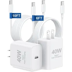 40W for iPhone 17 16 Pro Max Charger Fast Charging,2-Pack Super Fast USB C Charger Block for iPhone 16/16 Pro Max/15 Plus Series/iPad Pro,PD 3.0 Wall Charger with 6FT&10FT Long C Cable