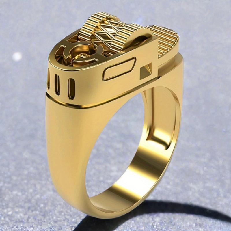 Unisex Funky Mechanical Lighter-Shape Metal-Coated Punk Costume Jewelry Ring, Daily Accessory for Easter, Graduation Gift Giving Option